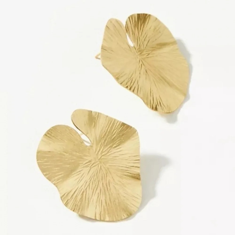 Anthropologie Gold Lily Pad Post Earrings